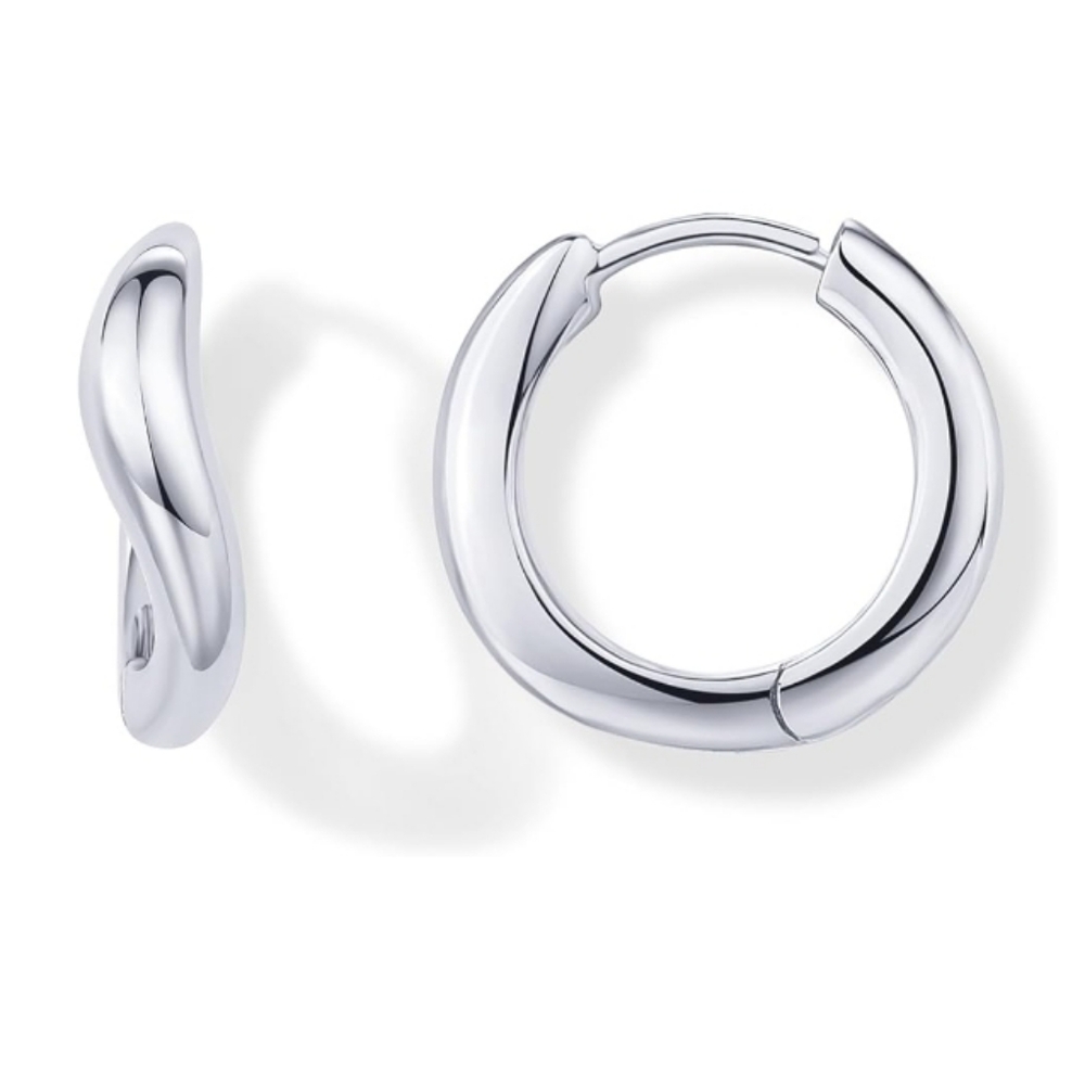 14K White Gold Plated Wavy Huggie Twisted Hoop Earrings - Picture 5 of 5